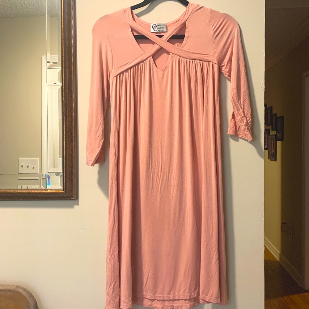 Peach, cross-front dress